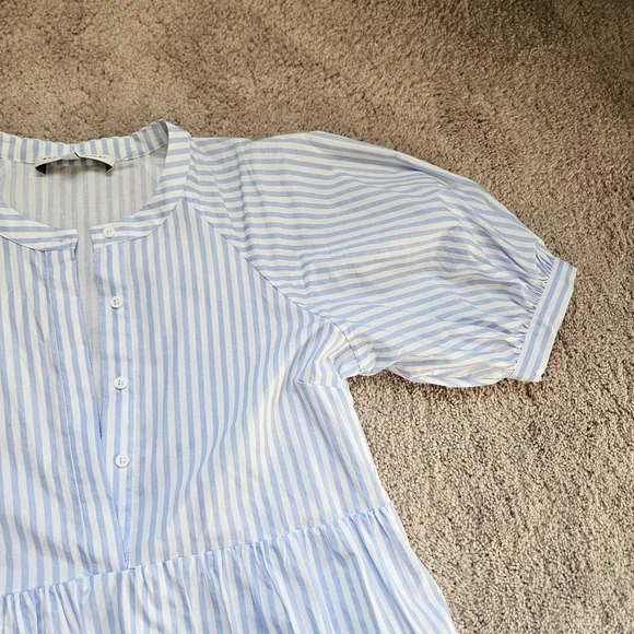 English Factory Gingham Tiered Midi Dress Womens S Blue white Cottagecore HN657D - Picture 2 of 7